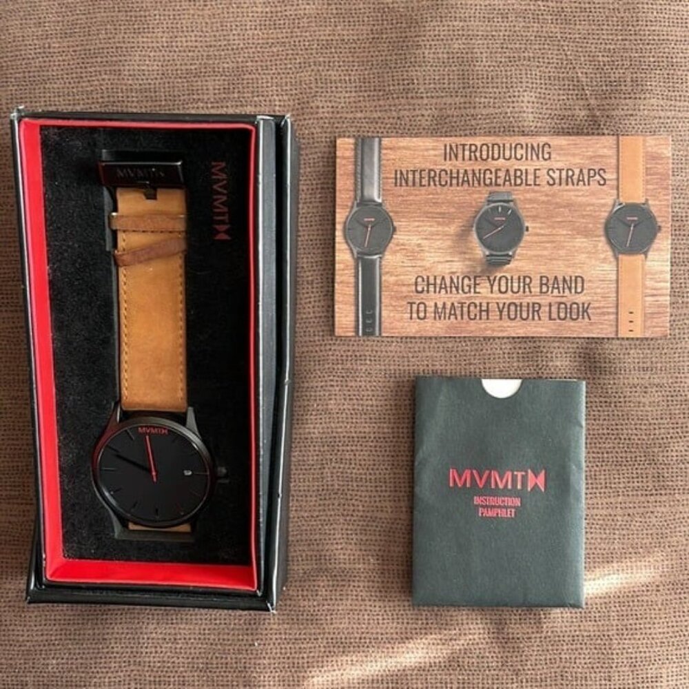 MVMT Black/Tan leather - Needs Battery - Box Has Wear/Damage - See Pics - Picture 4 of 8